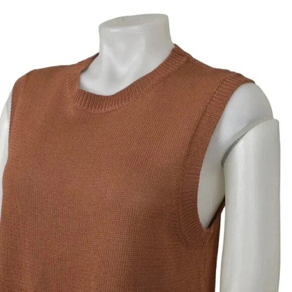 Simons Icone Knit Sweater Vest Sleeveless Crew Neck Brown Size Small - Picture 3 of 10